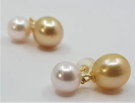 7.5x9.5mm Golden South Sea and Akoya Pearls - 18 karaat Geel goud - Oorbellen