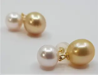 7.5x9.5mm Golden South Sea and Akoya Pearls - 18 karaat Geel goud - Oorbellen