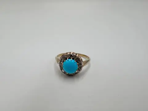 14 karaat Geel goud - Ring Turquoise - Diamanten