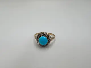14 karaat Geel goud - Ring Turquoise - Diamanten