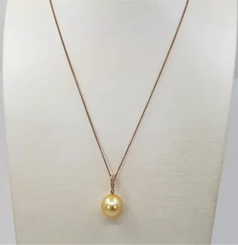 11x12mm Deep Golden South Sea - 14 karaat Rosé goud - Hanger - 0.04 ct