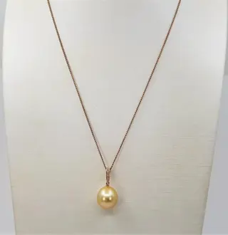 11x12mm Deep Golden South Sea - 14 karaat Rosé goud - Hanger - 0.04 ct