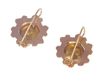 NO RESERVE PRICE - 18 karaat Geel goud - Oorbellen - Rode Strass, Parel, Vintage antiek anno 1880