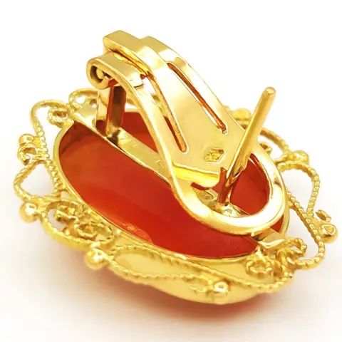 18 karaat Geel goud - Oorbellen - 17,78 x 13,52 mm carneool camee