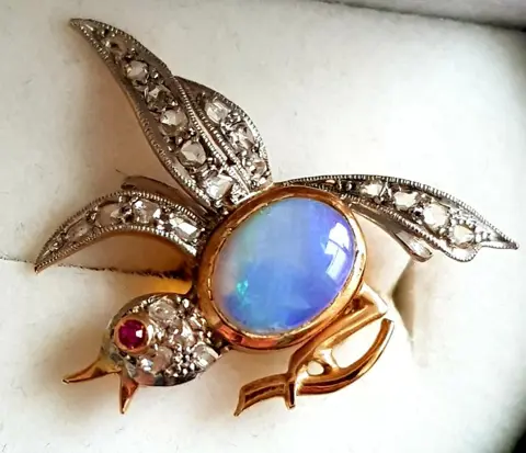 18 karaat Geel goud - Oorbel Opaal - Diamanten, Robijnen