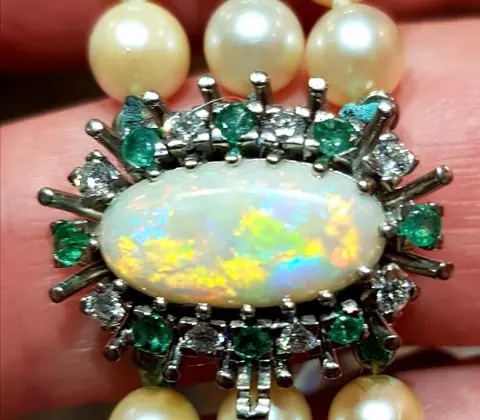 18 karaat Witgoud - Armband Opaal - Diamanten, Smaragden