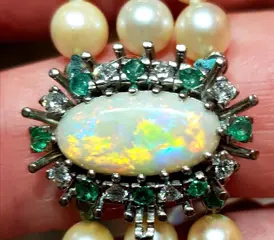 18 karaat Witgoud - Armband Opaal - Diamanten, Smaragden