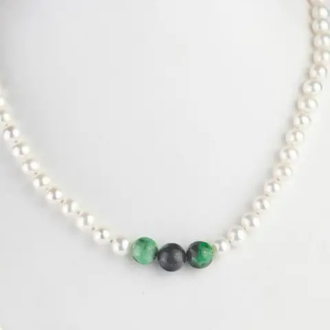 Intini Jewels - 18 karaat Geel goud, Goud - Halsketting - 130.50 ct Zoetwater parel - Jade