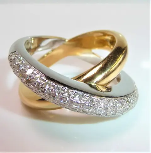 18 karaat Geel goud, Witgoud - Ring - 0.90 ct Diamant - Briljant geslepen - 15,1 gram