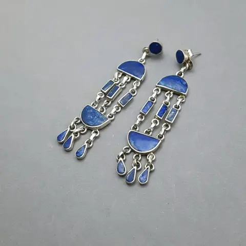 Vintage Lapis Lazuli - 950 Zilver - Oorbellen