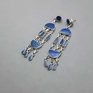 Vintage Lapis Lazuli - 950 Zilver - Oorbellen