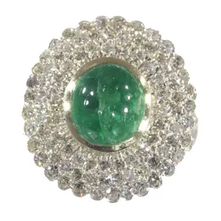 18 karaat Geel goud - Ring - 3.50 ct Smaragd - Diamanten, totaal diamantgewicht 2.00 crt, vintage jaren 50, gratis formaat wijzigen*