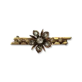 14k Diamond, Pearl Antique Brooch