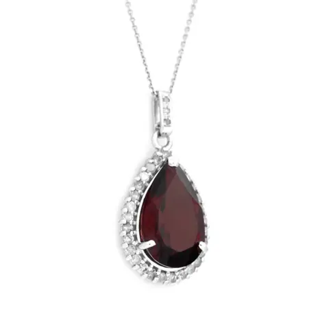 7.22 tcw Garnet Pendant - 14 karaat Witgoud - Collier met hanger - 6.72 ct Granaat - Diamanten van 0,50 ct - geen minimumprijs