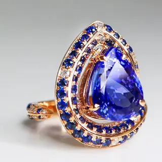 No Reserve Price - 8.46 Ctw Natural Tanzanite & Blue Sapphires & Diamonds - 14 karaat Rosé goud - Ring Tanzaniet - Diamanten, Saffieren, IGI gecertificeerd