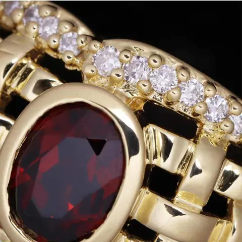 Ponte Vecchio Geel goud - Ring Granaat - Diamanten