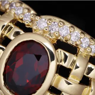 Ponte Vecchio Geel goud - Ring Granaat - Diamanten