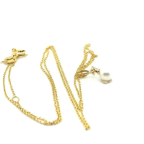 No Reserve Price - 14 karaat Geel goud - Collier met hanger - 0.79 ct Zoetwater parel - Diamanten