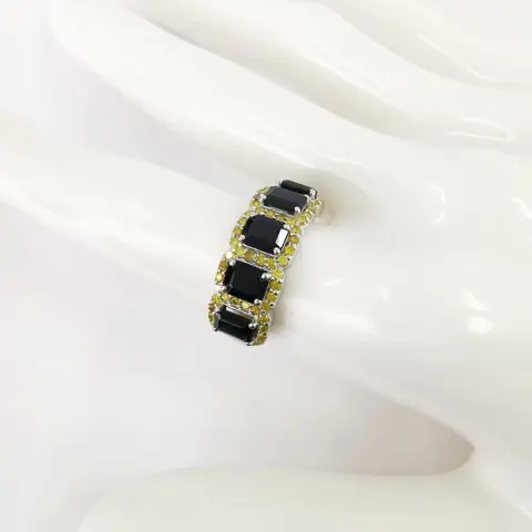 2.60 ct blue sapphire & 0.65 ct fancy vivid yellow diamonds designer 5 stone ring - 14 karaat Witgoud - Ring Saffier - Diamanten