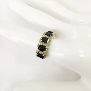 2.60 ct blue sapphire & 0.65 ct fancy vivid yellow diamonds designer 5 stone ring - 14 karaat Witgoud - Ring Saffier - Diamanten