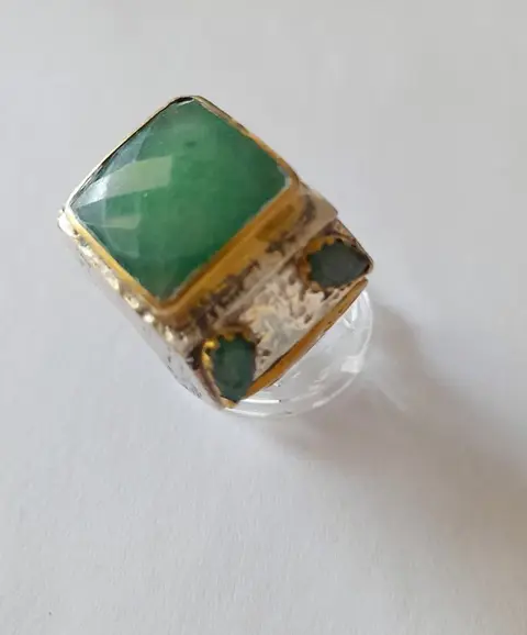 antico grande anello placcato oro giallo con smeraldi - 925 Zilver - Ring Smaragd - Smaragden