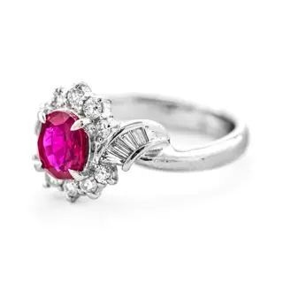 1.31 tcw Ruby Ring Platina - Ring - 1.00 ct Robijn - 0,31 ct diamanten - geen minimumprijs