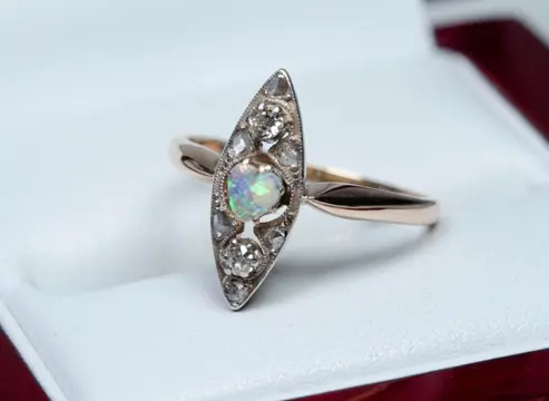 14 karaat Rosé goud - Ring - Diamanten van 0,20 ct - Opaalhart