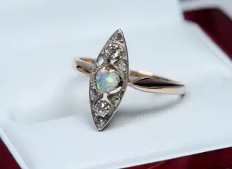 14 karaat Rosé goud - Ring - Diamanten van 0,20 ct - Opaalhart