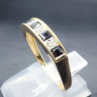 MJ Vintage 1973 - 9 kt. Geel goud - Ring - 1.00 ct Saffier - Diamanten