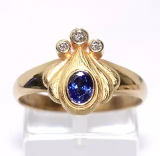 18 karaat Geel goud - Ring - 0.30 ct Saffier - Diamanten
