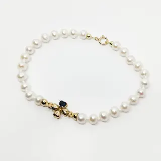 18 karaat Geel goud, Goud, Zoetwater parel - Armband - 0.45 ct Saffier - Diamanten