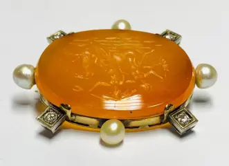 Goud - Broche Carneool - parels