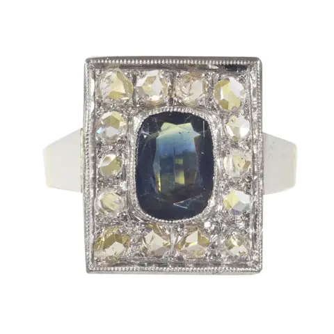 18 karaat Geel goud - Ring - 1.60 ct Saffier - Diamanten, vintage jaren 40, gratis formaat wijzigen*