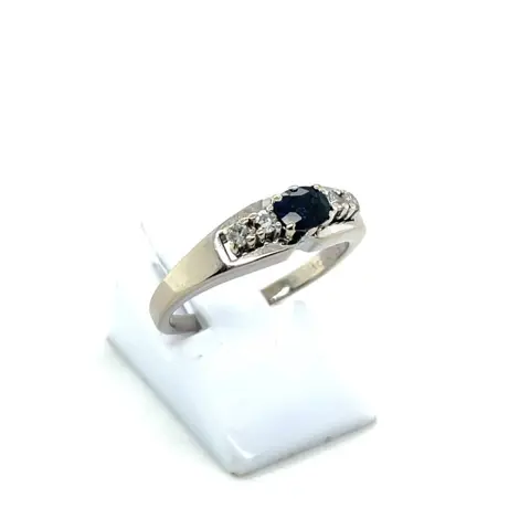 14 karaat Goud, Witgoud - Ring - 0.33 ct Saffier - Diamanten