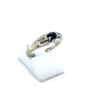 14 karaat Goud, Witgoud - Ring - 0.33 ct Saffier - Diamanten