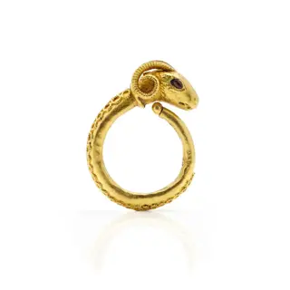 Etruscan revival 21 KT gold Ram's head Geel goud - Ring