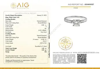 1.29 ct. t.w. F/SI1 Round Diamond Ring - 14 karaat Witgoud - Ring Diamant - Geen reserve