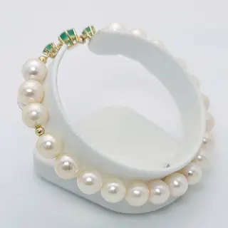 No reserve price - 14 karaat Akoya parels, Goud - Armband - 1.60 ct Smaragd