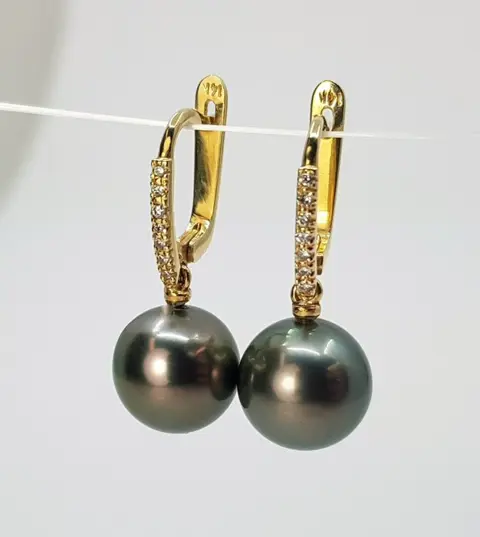 10x11mm Peacock Tahitian Pearls - 14 karaat Geel goud - Oorbellen - 0.11 ct