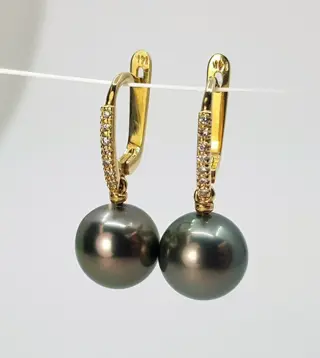 10x11mm Peacock Tahitian Pearls - 14 karaat Geel goud - Oorbellen - 0.11 ct