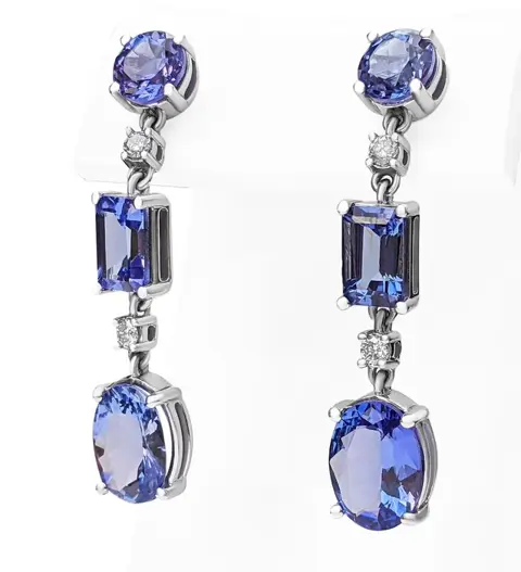3.45 Carat Tanzanite and 0.10 Ct Diamonds - 14 karaat Witgoud - Oorbellen - GEEN RESERVE