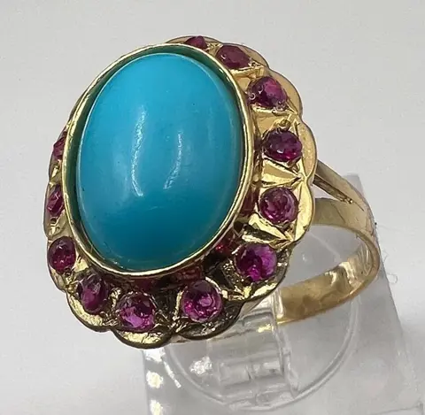 NO RESERVE PRICE - 18 karaat Geel goud - Ring Robijn - Turkooizen