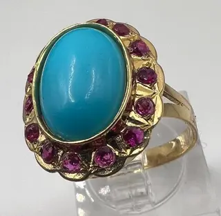 NO RESERVE PRICE - 18 karaat Geel goud - Ring Robijn - Turkooizen