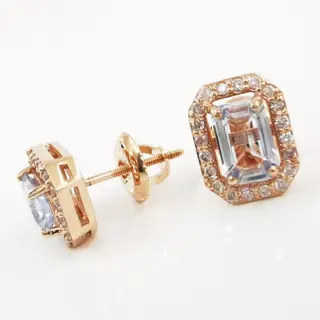 2.00 ct blue sapphire & 0.40 ct light pink diamonds designer halo stud earrings - 14 karaat Rosé goud - Oorbellen Saffier - Diamanten, AIG gecertificeerd zonder reserve