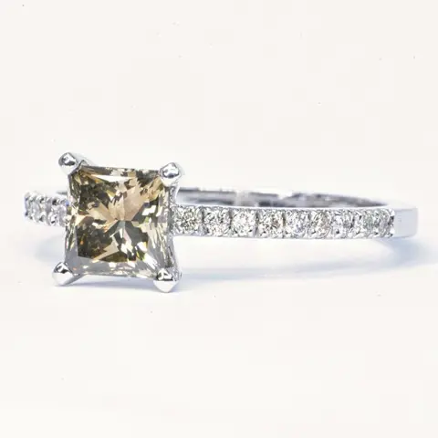 1.23 ct Natural Fancy Yellowish Gray VS2 - 14 karaat Witgoud - Ring - 1.05 ct Diamant - Diamanten, Geen minimumprijs