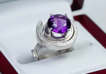 925 Zilver - Ring - Amethist (getest) - modernistisch - massief