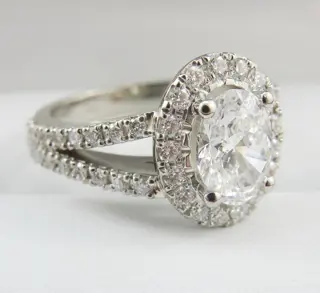 GIA Lab Report 1.73CTW diamonds I/VVS2 Oval cut1.01CT center stone and 0.72CT VS clarity side stones - 14 karaat Witgoud - Ring - 1.01 ct Diamant - Diamanten