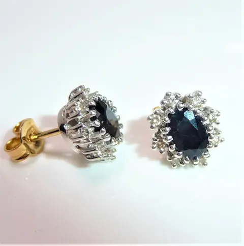 NO RESERVE - 14 karaat Geel goud, Witgoud - Oorbellen - 1.00 ct Saffier - 0,32 ct. Diamanten / briljant geslepen