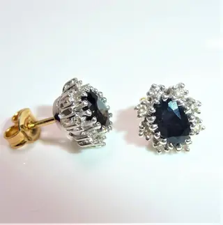 NO RESERVE - 14 karaat Geel goud, Witgoud - Oorbellen - 1.00 ct Saffier - 0,32 ct. Diamanten / briljant geslepen