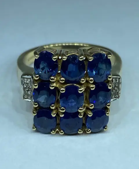 UK Vintage Sapphire and Diamond - 9 kt. Geel goud - Ring